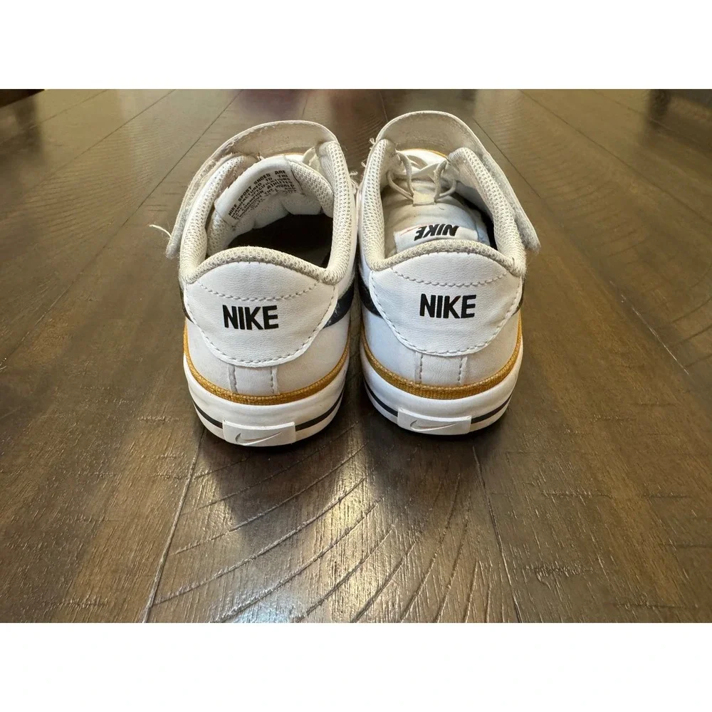 Nike Court Legacy Kids White Black Mustard Leather Sneakers‎ Size 3Y Boys